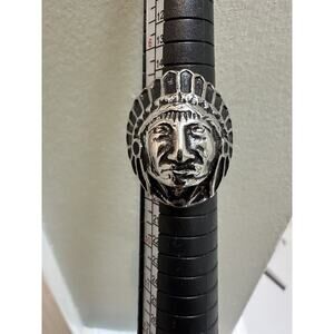 Indian Head Ring Native American Chief Antiqued Silver Tone Adult Size 8